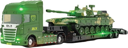 ZUKULIFE Military Vehicles and Army Battle Site Toys Flatbed Truck with Tank, Gift for 3 4 5 6 Year Olds Boys Kid Toddler Child