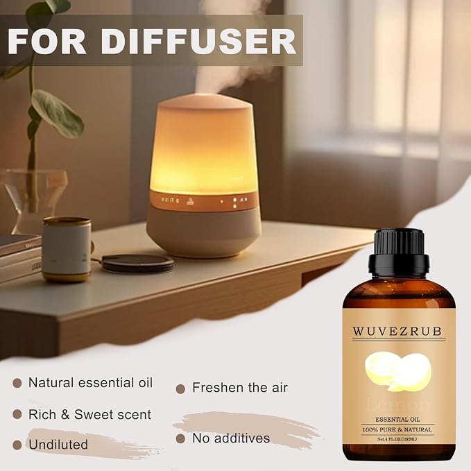 Lemon Essential Oil - 120ML Pure and Natural for Aromatherapy Diffuser - 4 Fl Oz