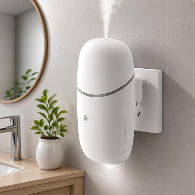 Waterless Diffuser, Essential Oil Diffuser with Low/High Modes, Plug in Diffuser with Night Light & Timer, Quiet Wall Aromatherapy Diffuser for Home, Living Room, Bedroom, Bathroom, White