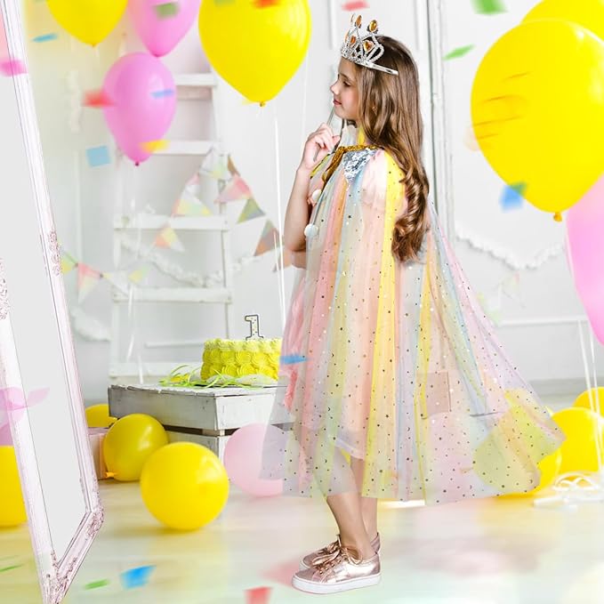 Meland Princess Dress up Clothes for Girl, 11Pcs Princess Cape with Kid Crown Toys,Dresses for Girl 3,4,5,6,7,8 Birthday Gift