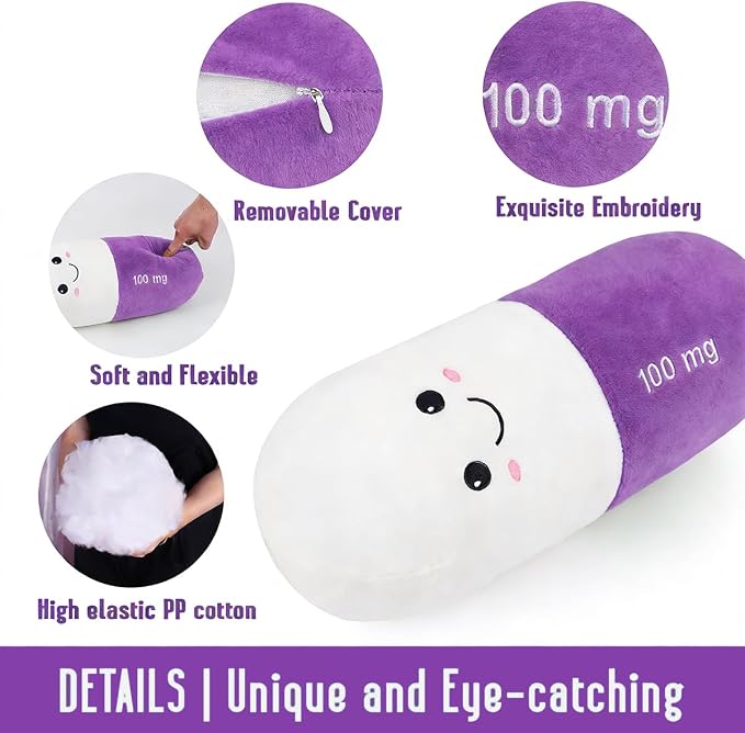 Cervical Neck Roll Pill Pillow, Cylinder Bolster Chill Pillows with Washable Cover, Round Neck Pillows Support for Bed Sleeping, Designed for Head, Neck, Lumbar, Legs Back and Yoga (Purple, M)