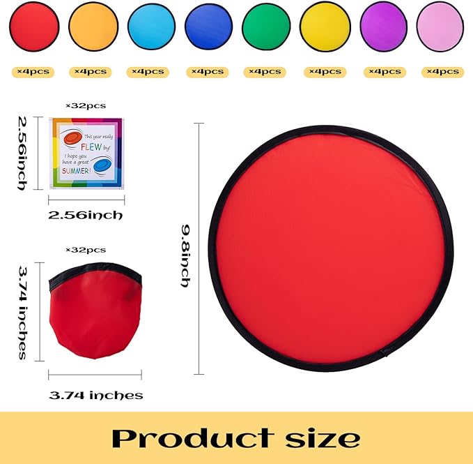 End of the Year Gifts for Students Bulk Foldable Flying Disc Fans Set with Stickers Bags, End of Year Student Gifts from Teacher Beach Fun Folding Pocket Hand Fans for Outdoor Activities Games