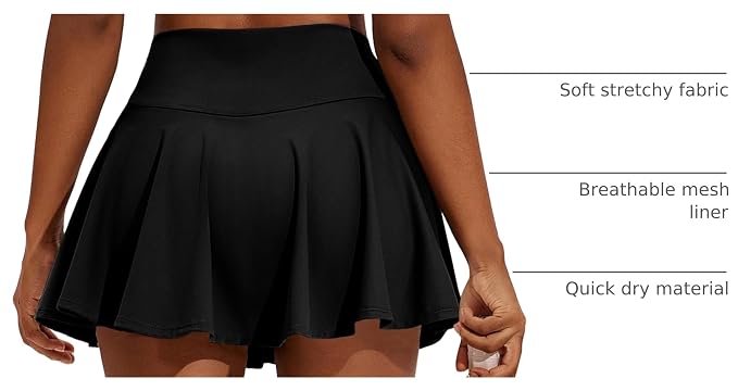 PINSPARK Womens Tennis Skirt 14" Pleated Athletic Golf Skorts with Pockets | High Waist, Tummy Control, Mini, Breathable, Lightweight, Soft, Built in Shorts, Pickleball, Casual