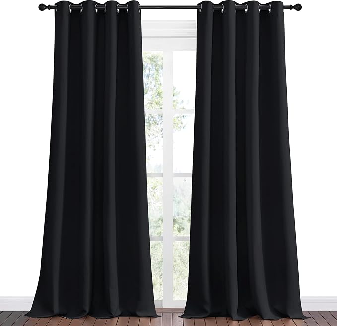 NICETOWN Patio Blackout Curtain Shades - Summer Home Decoration Thermal Insulated Grommet Blackout Draperies/Drapes for Kitchen (2 Panels, 55 inches x 96 inches, Black)