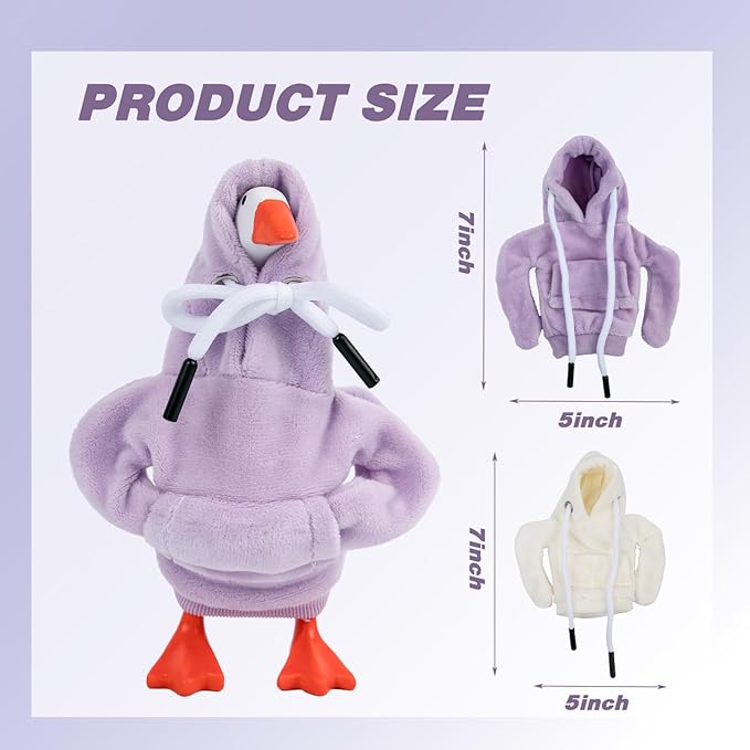 2 Pcs Desk Goose Outfits 7 Inches, Mini Desk Goose Clothes Hoodies 7 Inch Porch Goose Costume Desk Goose Accessories for Magnetic Goose Statue Table Decor (Purple & Beige)