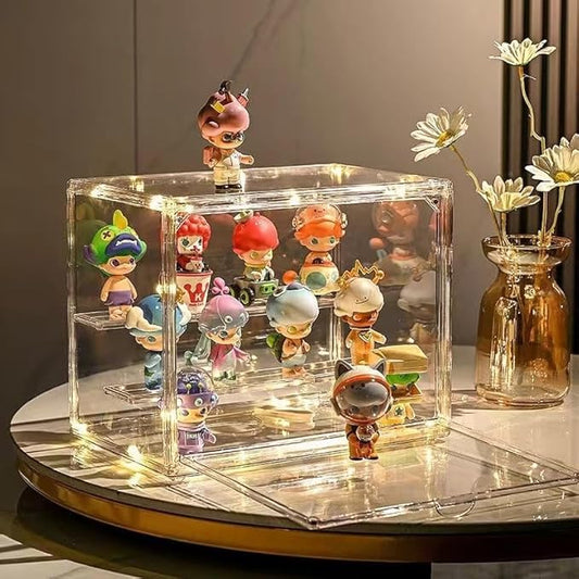 3PACK 3 Tiers Clear Display Case with Lights, Acrylic Storage Organizers Box with Magnetic Door, Acrylic Dustproof Showcase for Collectibles Action Figure