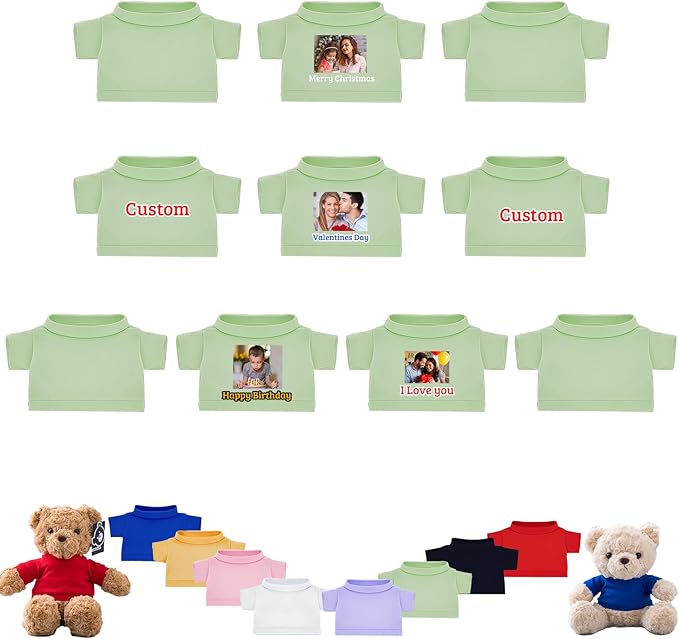 10 Pcs Custom Teddy Bear Clothes with Photo Text, Personalized Stuffed Animal Clothing Fit 8-16inch Stuffed Bear Clothing, Personalized Doll Clothes Make Your Own Plush Doll Shirt