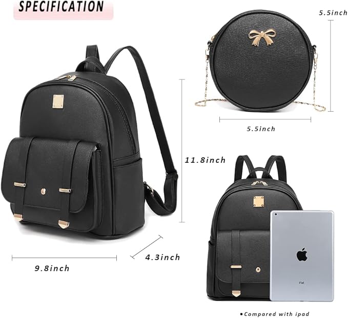 MACCINELO Cute Leather Mini Backpack Purse for Women Bowknot Small Backpack for Girls gift Rucksack Ladies Shoulder Bag 3pcs