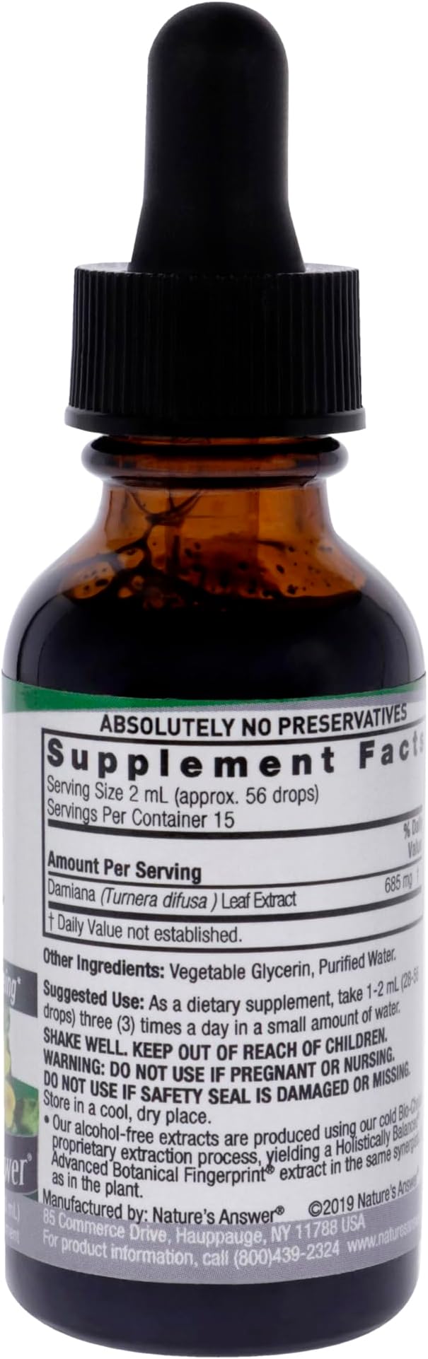 Nature's Answer Damiana Extract Alcohol-Free, 2,500 mg, 1-Ounce | Supports Overall Sexual Wellness | Vegan | Gluten-Free | Single Count