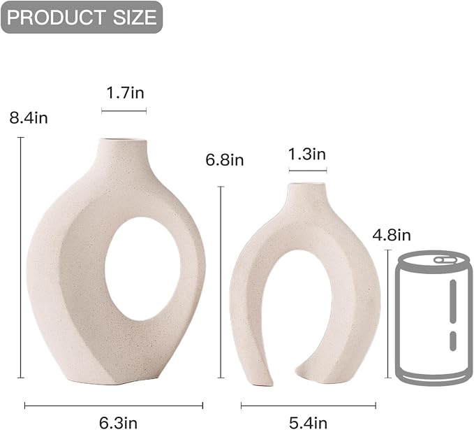 Hollow Ceramic Vase Set of 2, Modern Nordic Minimalist Book Style Boho Aesthetic Vases for Home Decor Living Room Shelf Entryway Coffee Centerpiece Table Decorative (Cream White)