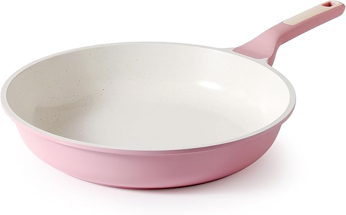 SENSARTE Nonstick Ceramic Frying Pan 12.5-Inch, Healthy Non Toxic Skillet, Induction Omelet Pan with Heat Resistant Handle, PFAS-Free, Pink