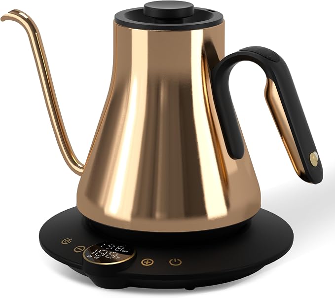 Cocinare Gooseneck Electric Kettle, ±1°F Precise Temperature Control, 1500W Fast Heating, Pour Over Coffee & Tea Kettle with Brew Timer & Keep Warm, Stainless Steel, 0.9L (Gustav Gold)