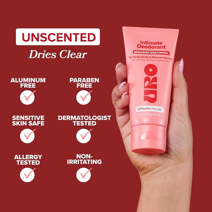 URO Intimate Whole Body Deodorant Cream – Dermatologist Tested, Hypoallergenic, Non-irritating, Aluminum Free, Unscented, Dries Clear – Odor & Moisture Control, Anti-Chafing – 3 Oz Tube (Pack of 1)