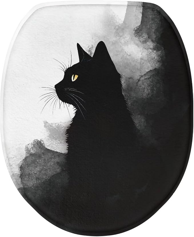 Black Cat Toilet Seat Cover for Bathroom Black Cat Print Toilet Seat Cushion Cover with Elastic Bottom Universal Toilet Tank Cover Replacement Breathable Seat Covers