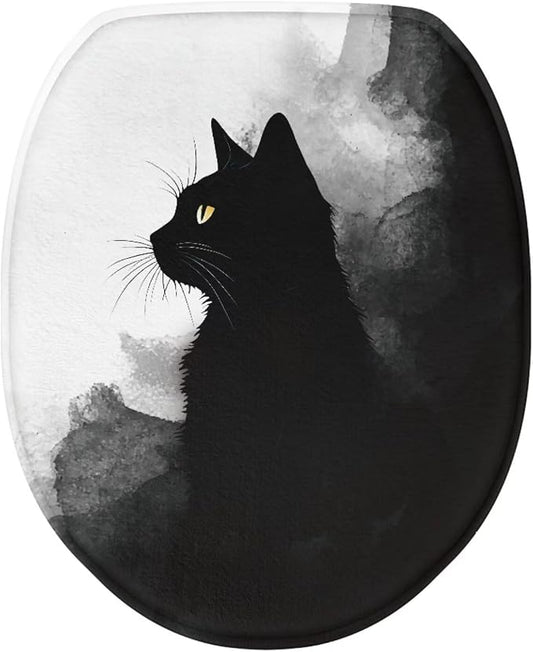 Black Cat Toilet Seat Cover for Bathroom Black Cat Print Toilet Seat Cushion Cover with Elastic Bottom Universal Toilet Tank Cover Replacement Breathable Seat Covers