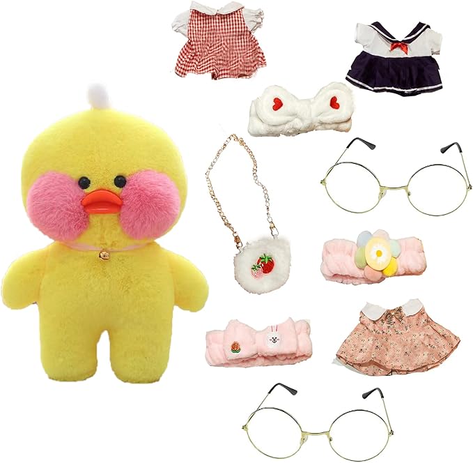 Duck Stuffed Animal Toy with 9 Outfits and Accessories to Match DIY Dress Up Clothes for Duck Plush Toy for Kids（12inch） (Yellow Duck)