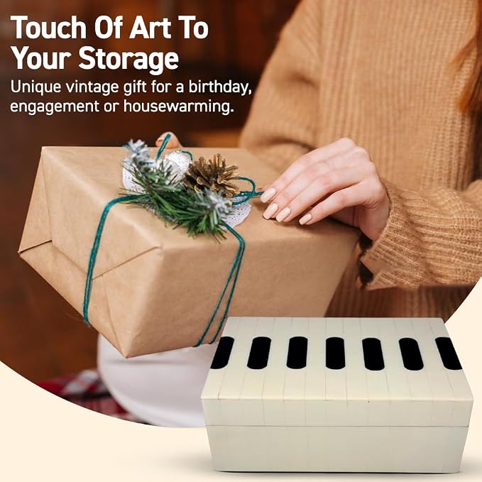 Perilla Home Home Decor Decorative Storage Wooden Box Small Piono Organizer Tool Stash Card Craft Treasure Trinket Memory Keepsake Jewelry Box for Men and Women, Gifts For All, Black and Off White