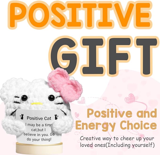 AICase Easter Basket Stuffers Decor Kitty Stuff Inspirational Crochet Positive Cat Kawaii Handmade Emotional Support Nuggets Cheer Funny Crochet Animals Kitty Gifts for Women Girls Birthday Daughter