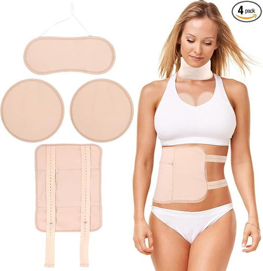 4 Pcs Castor Oil Pack Wrap Organic Cotton for Liver Detox, Stomach, Neck & Breast, Knee, Foot & Entire Body, Reusable Compress Castor Oil Pads Kit with Adjustable Elastic Strap, Anti Oil Leak