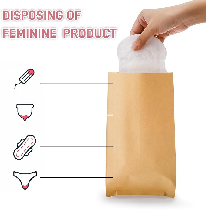 ZOOFOX 300 Pieces Waxed Kraft Sanitary Napkin Disposal Bag, Leak Proof 5.5" x 10" Waste Receptacle Paper Liner, Commercial Business Restroom Bathroom Janitorial Personal Dispenser for Tampon and Pad