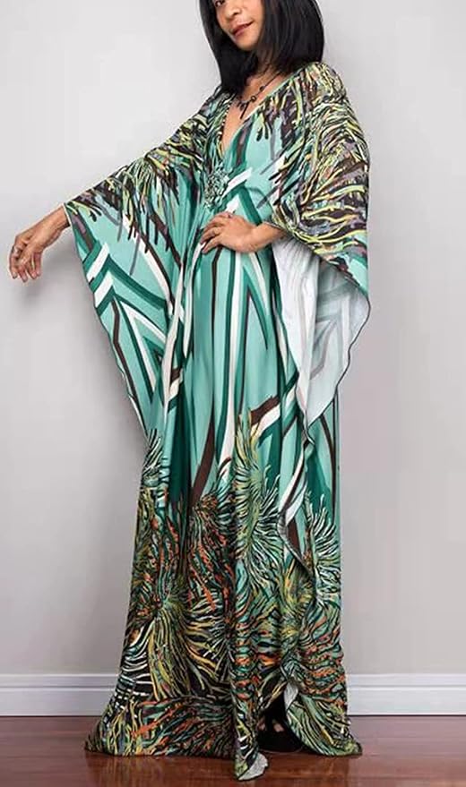 Venasha Womens Caftan Floral Print Kaftan Dress Short Sleeve Swimsuit Cover up Loungewear for Summer
