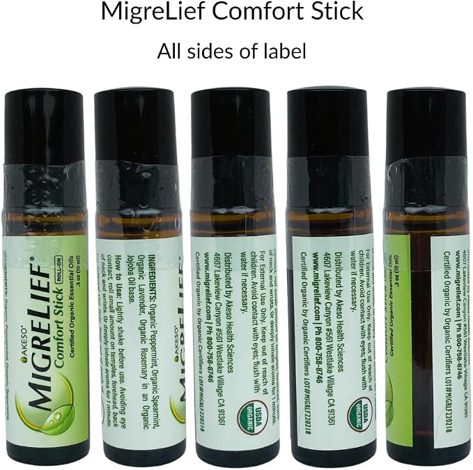 MigreLief Comfort Stick, Migraine and Headache Essential Oil Roll-On - Peppermint Lavender - 10ml