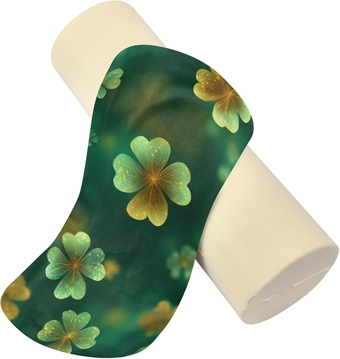 Green Sparkling Clover St Neck Roll Pillow Bolster Round Health Memory Foam Long Cervical Cylinder Pillows with Removable Washable Cover for Body Bed Legs Back Yoga