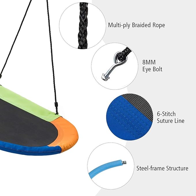Costzon 60'' Giant Waterproof Platform Saucer Tree Swing Set, 700 lb Weight Capacity, Outdoor Saucer Tree Swing with Adjustable Hanging Ropes, Swing for Children Park Backyard (Multicolor)