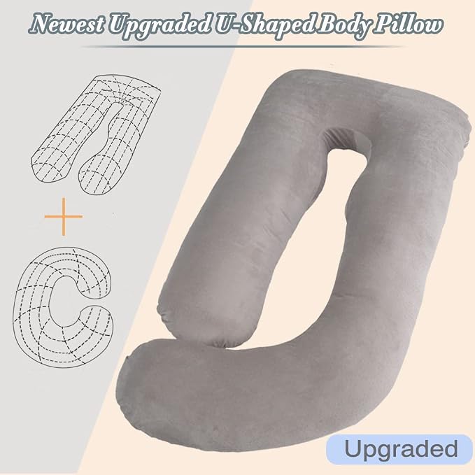 60 Inch Pregnancy Pillows for Sleeping, Extra Large U Shaped Body Pillow, Pregnancy Pillow, Maternity Pillow for Pregnant Women with Velour Cover (Grey)