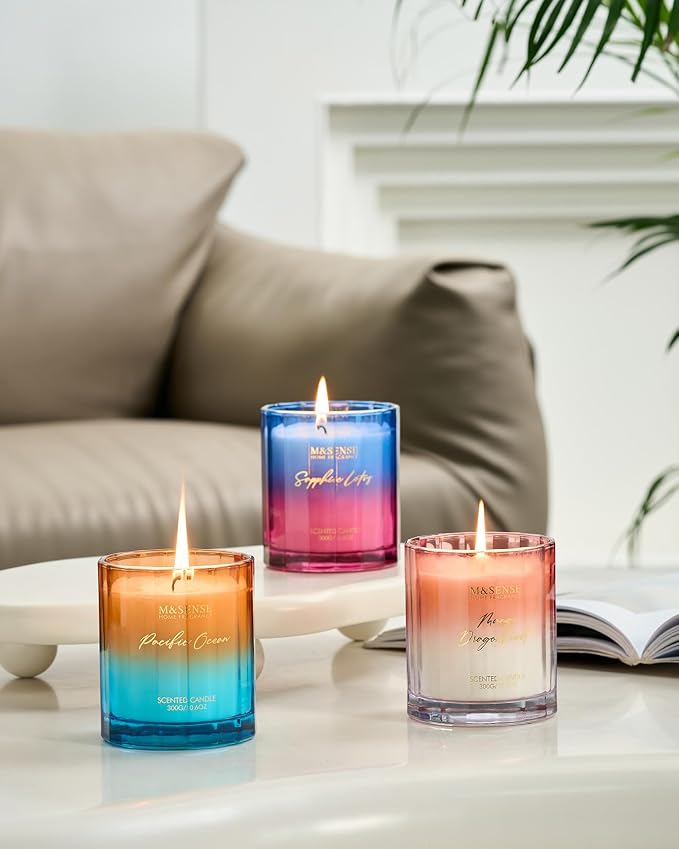M&SENSE Summer Ocean Scented Candles for Home, 10.6oz All Natural Soy Wax | 60-Hour Long Lasting, Clean Non Toxic , Marine Breeze Smelling Aromatherapy Candle for Housewarming Gifts
