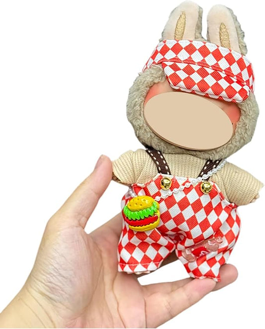 Red and White Buffalo Plaid Clothes for Doll, Crochet Cloth Set for 17cm Dolls, Stylish Adorable Doll's Outfits Accessories