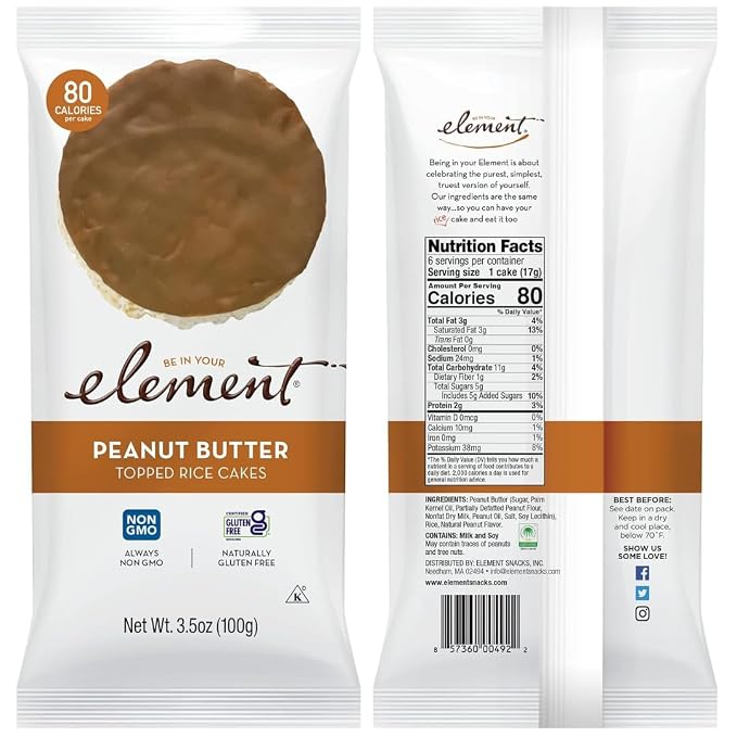 Element Snacks Rice Cake Variety Pack (6 Pack) – Strawberry & Cream, Peanut Butter, Mini Dark Chocolate, Milk Chocolate, Vanilla Orange & Dark Chocolate – Light Crispy Snack for Home, Work, Events & On-the-Go