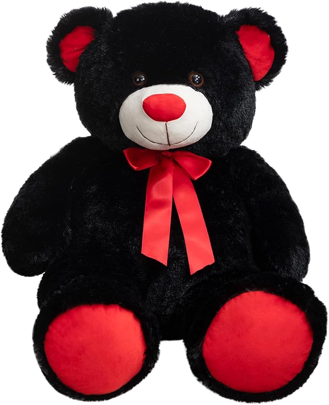 Big Teddy Bear Stuffed Animal Giant Teddy Bear Plush with Red Ribbon Bow Valentine's Day Plush Toy Gift for Girlfriend Bride 36 inch Black