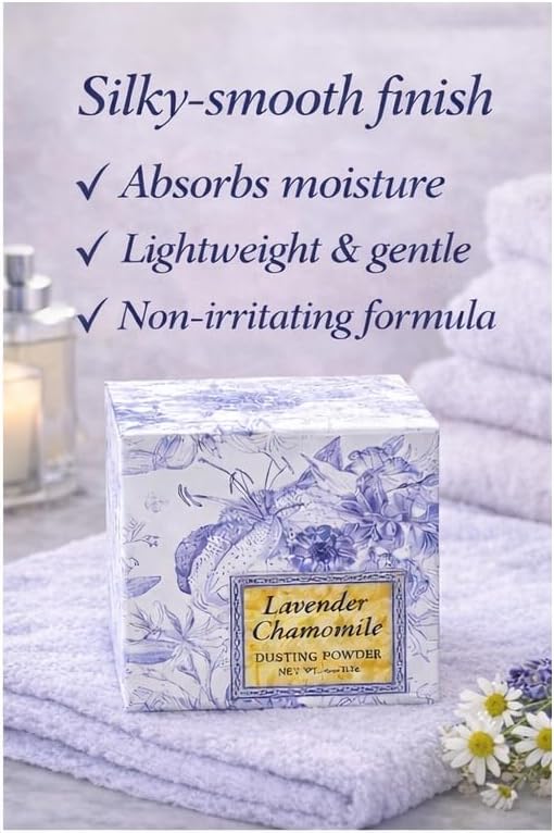 Greenwich Bay Dusting Powder – 4oz Lavender Chamomile Dusting Powder with Puff for Women – After Shower Body Powder – Natural Fragrance Dusting Powder with Aloe, Shea Butter, Jojoba