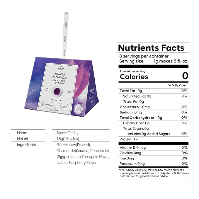 ALTDIF Purple Chamomile Space Oddity Organic Herbal Tea Bag Set - Black Tea with Muscat Grape and Rose Notes - Luxury Tea Box for Relaxation - Fancy Tea Box for Women - 8 Pyramid Teabags