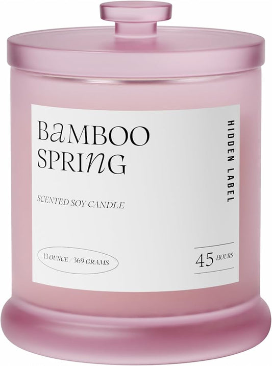 Hidden Label Bamboo Spring Candle, 13oz Soy 2-Wick 45H, Green Fresh Aroma | Natural Soy Wax | Dual-Flame Even Melt | Tranquil Grove Scent | Safe Clean Burning | Wellness Gift