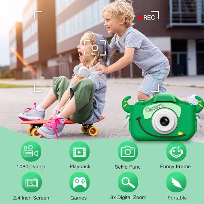 Goopow Kids Camera Toys for 3-8 Year Old Girls Boys,Children Digital Video Camcorder Camera with Cartoon Soft Cover, Best Chritmas Birthday Festival Gift for Kids - 32G SD Card Included