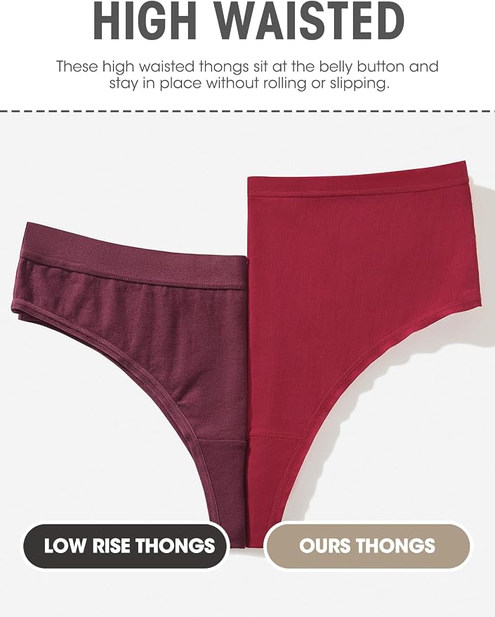 sosusu Seamless Underwear for Women Cotton Thongs High Waisted Soft Breathable No Show Panties Invisible Stretch 6 Pack
