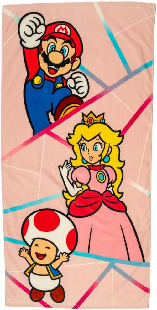 Super Mario Girl Princess Peach Kids Super Soft Cotton Bath/Pool/Beach Towel, 58 in x 28 in, (Officially Licensed Product) By Franco
