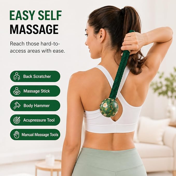 Mugwort Massage Hammer, Manual Percussion Massage Tool, Handheld Back Massager for Muscle Relaxation, Shoulder & Full Body Recovery, Easy Self Massage, Portable Home Use