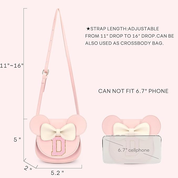 mibasies Toddler Purse Girl Gifts: Girls Birthday Gifts for 3-8 - Toys for Ages 2-4 Girls Mouse Ears Purse, Pink, Letter D