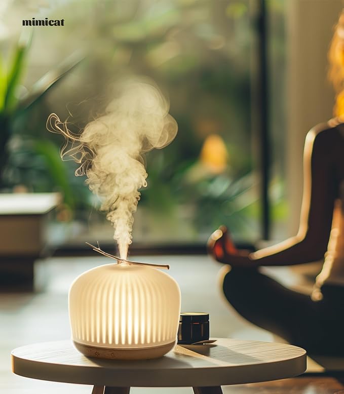 mimicat Whisper-Quiet Glass Essential Oil Diffuser for Bedroom – Aromatherapy for Restful Sleep, Auto Shut-Off, 8H/18H Runtime, 230ML, Wood Base