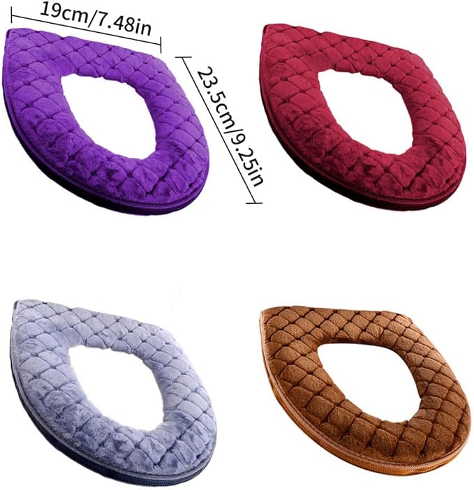 Toilet Seat Cover, Toilet Seat Cushion Warmer Washable Cover Pads with Zipper, Brown