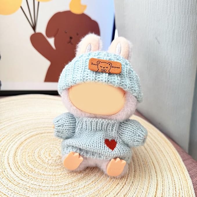 17cm Doll Clothes(NO Doll), Cute Dolls Outfit Accessories with Blue Sweater & Knit Hat Small Kawaii Clothes Set for Dolls (Style 8)