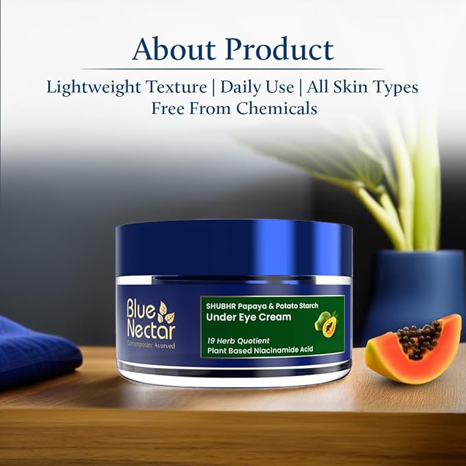 Blue Nectar Under Eye Cream for Women | Natural Niacinamide Eye Cream with Papaya & Potato | Lightweight Herbal Formula Enriched with Neem & Aloe Vera (18 Herbs, 0.53Oz)