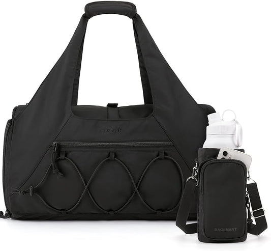 BAGSMART Gym Bag for Women, Lightweight Duffel with Shoe Compartment, Tote Bag with Wet Pocket for Yoga Travel, Black