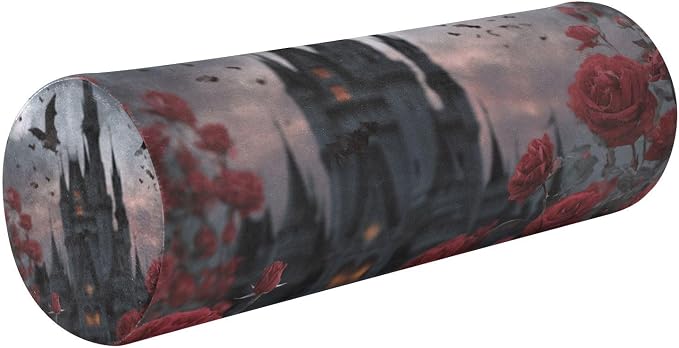 Fresh Rose Cat Castle Halloween Neck Roll Pillow Bolster Round Health Memory Foam Long Cervical Cylinder Pillows with Removable Washable Cover for Body Bed Legs Back Yoga