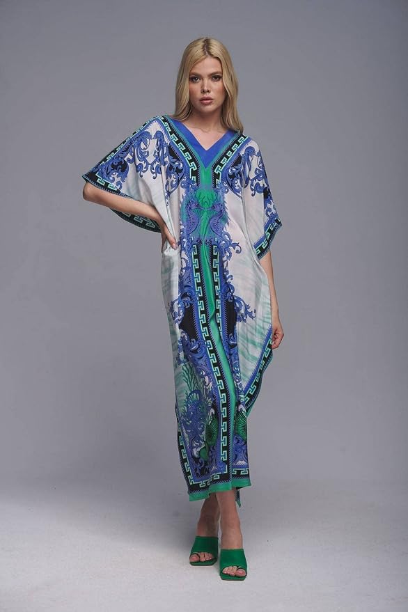 Venasha Womens Caftan Floral Print Kaftan Dress Short Sleeve Swimsuit Cover up Loungewear for Summer