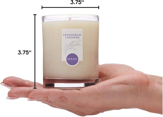 DANI Naturals Lemongrass Lavender 100% Soy Wax Candle, Non-Toxic, 7.5oz | Vegan,soy wax candle,Clean-burning with organic cotton wick,Calming lemongrass lavender scent,Made in USA