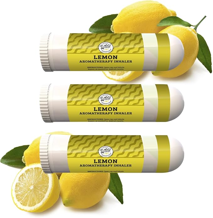 Wild Essentials 3 Pack of Lemon Aromatherapy Nasal Inhalers Made with 100% Natural Essential Oils, Stress, Energy, Olfactory,